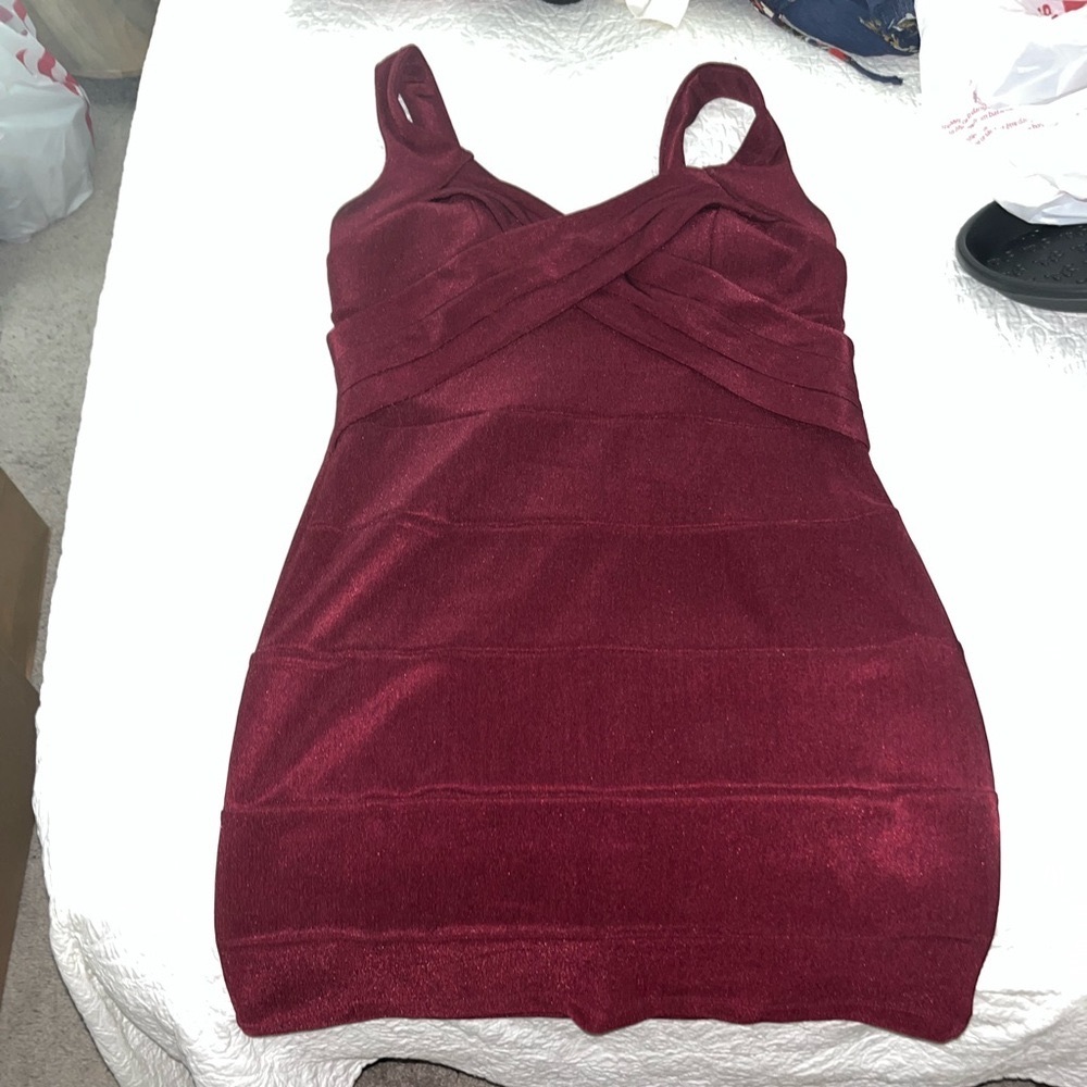 Burgundy fitted formal dress